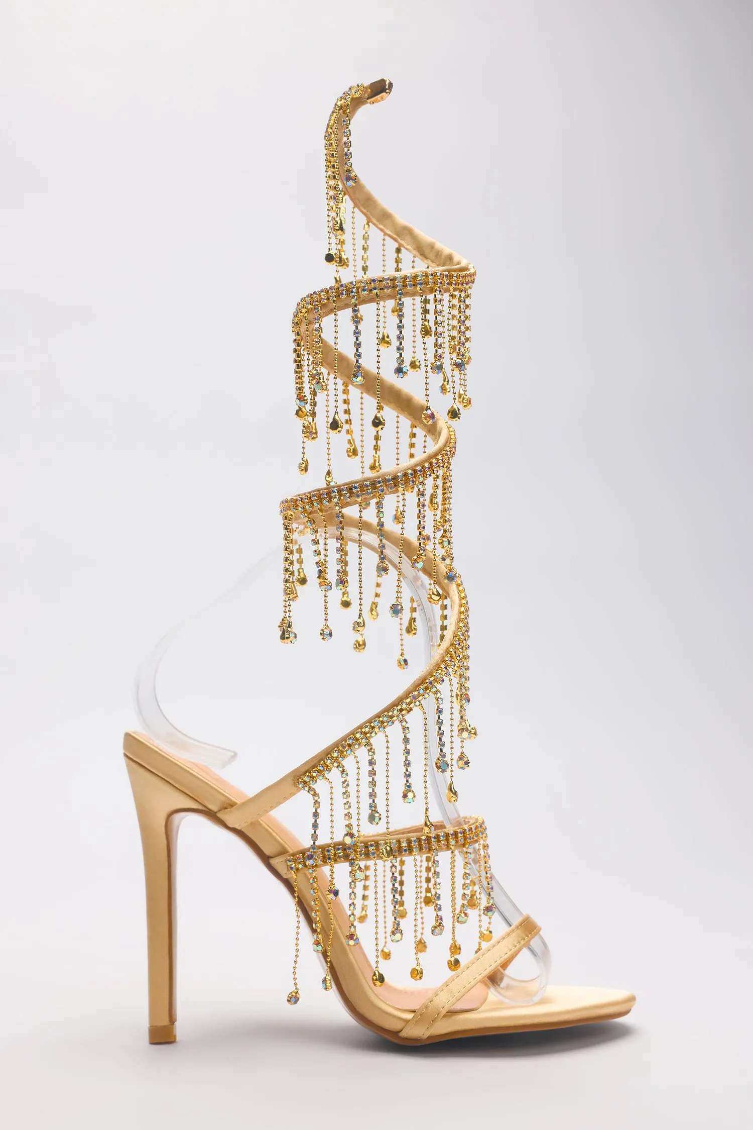 Arabella Rhinestone Tassel Stiletto Heels - Gold