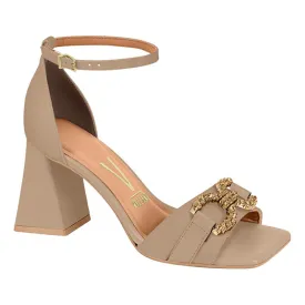 Beige Ankle Strap Block Heels