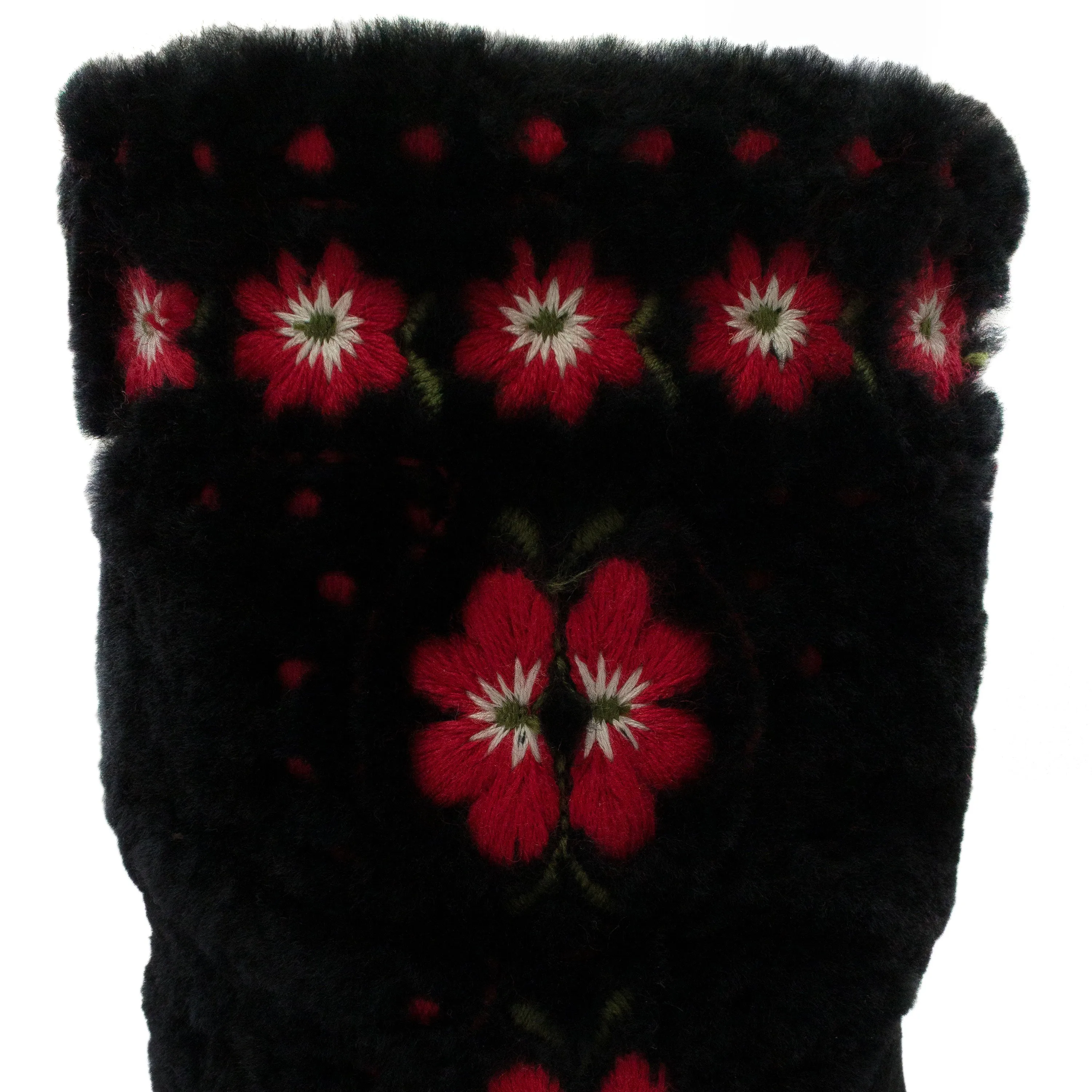 BLACK EMBROIDERED FLOWERS ON FUR BOOTS