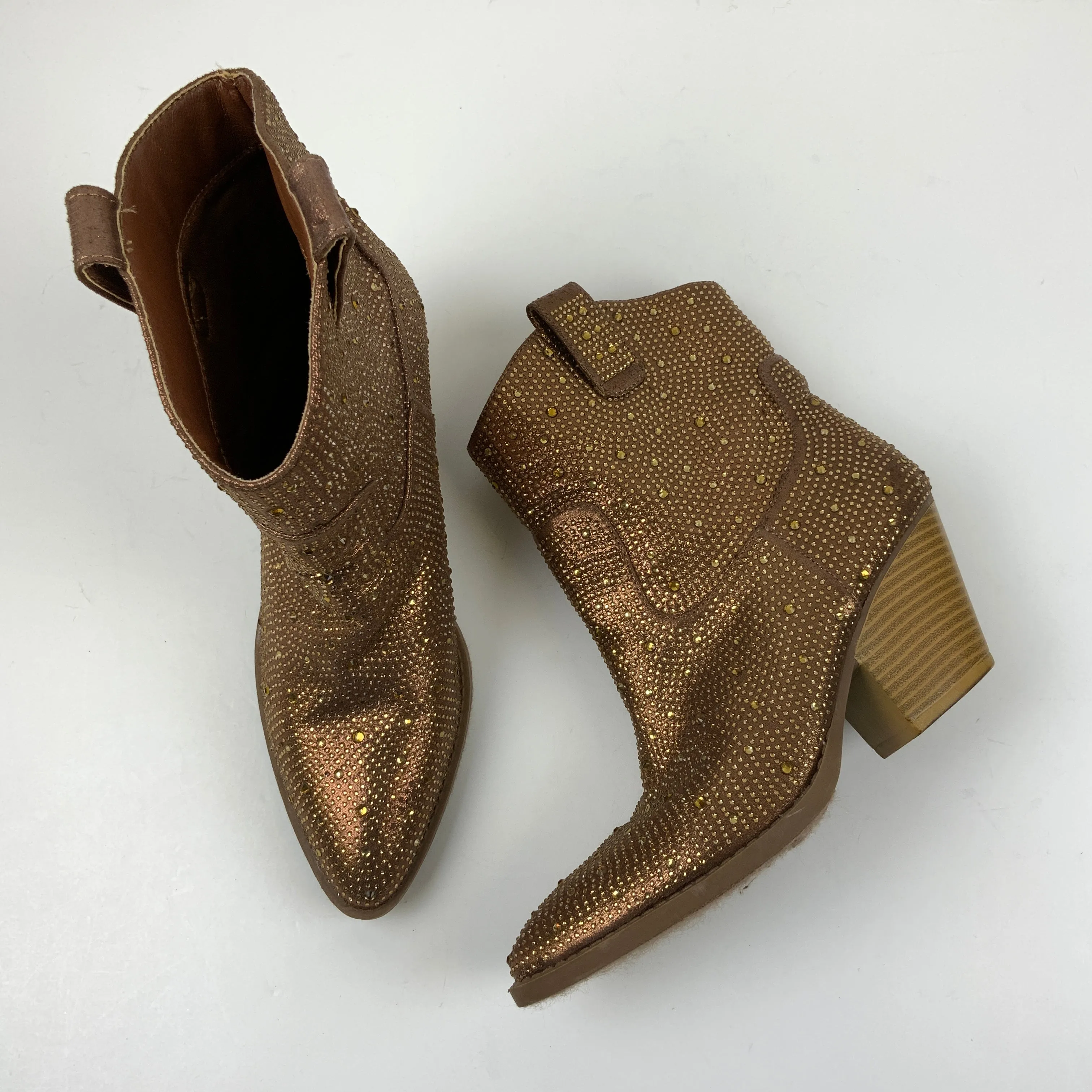 Boots Ankle Heels By Forever In Brown, Size: 10