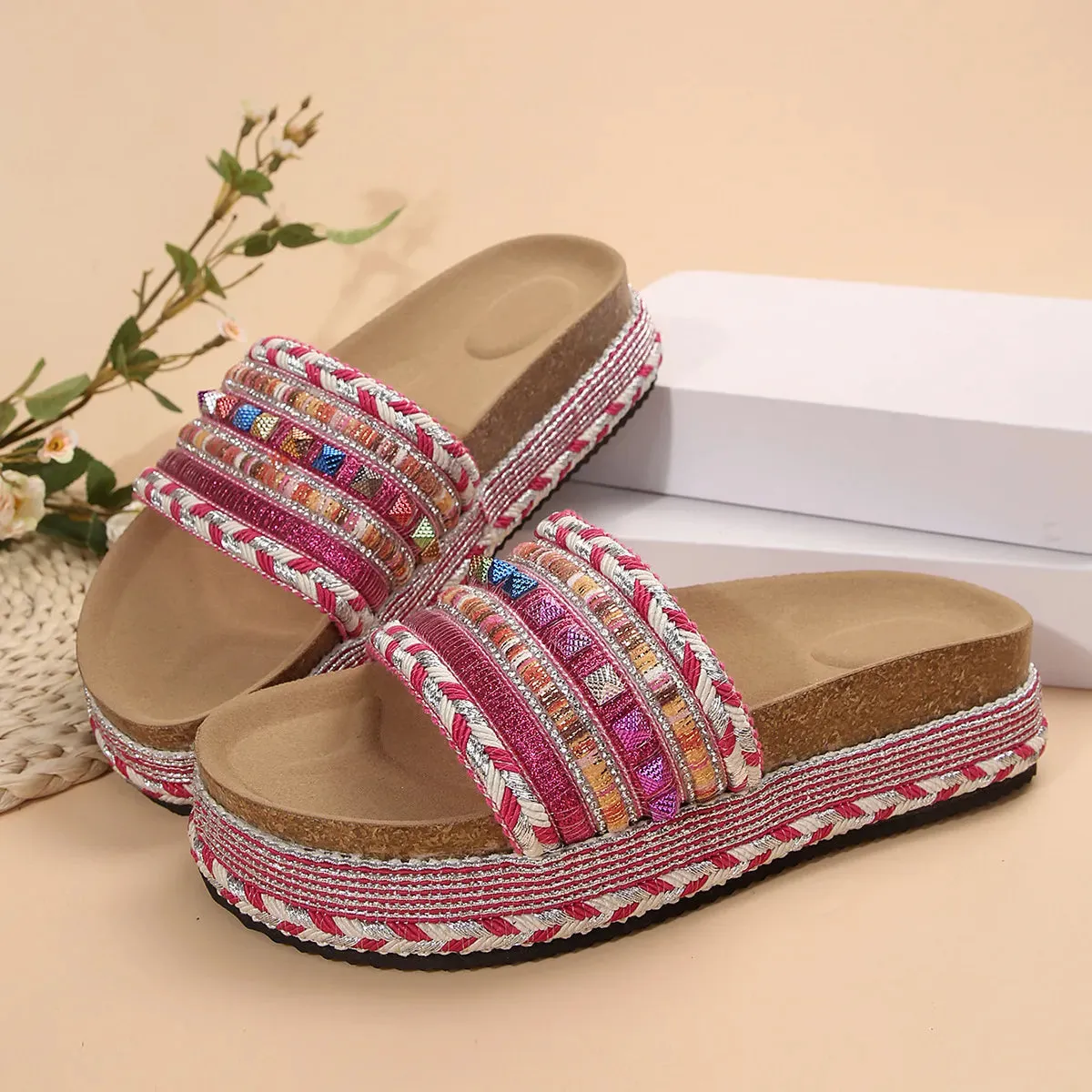 Colorful Open Toe Platform Sandals