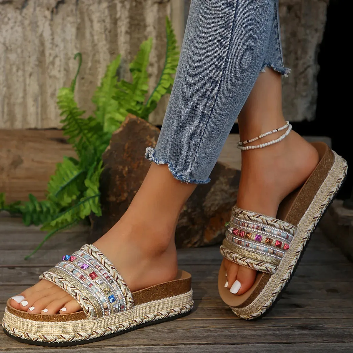 Colorful Open Toe Platform Sandals