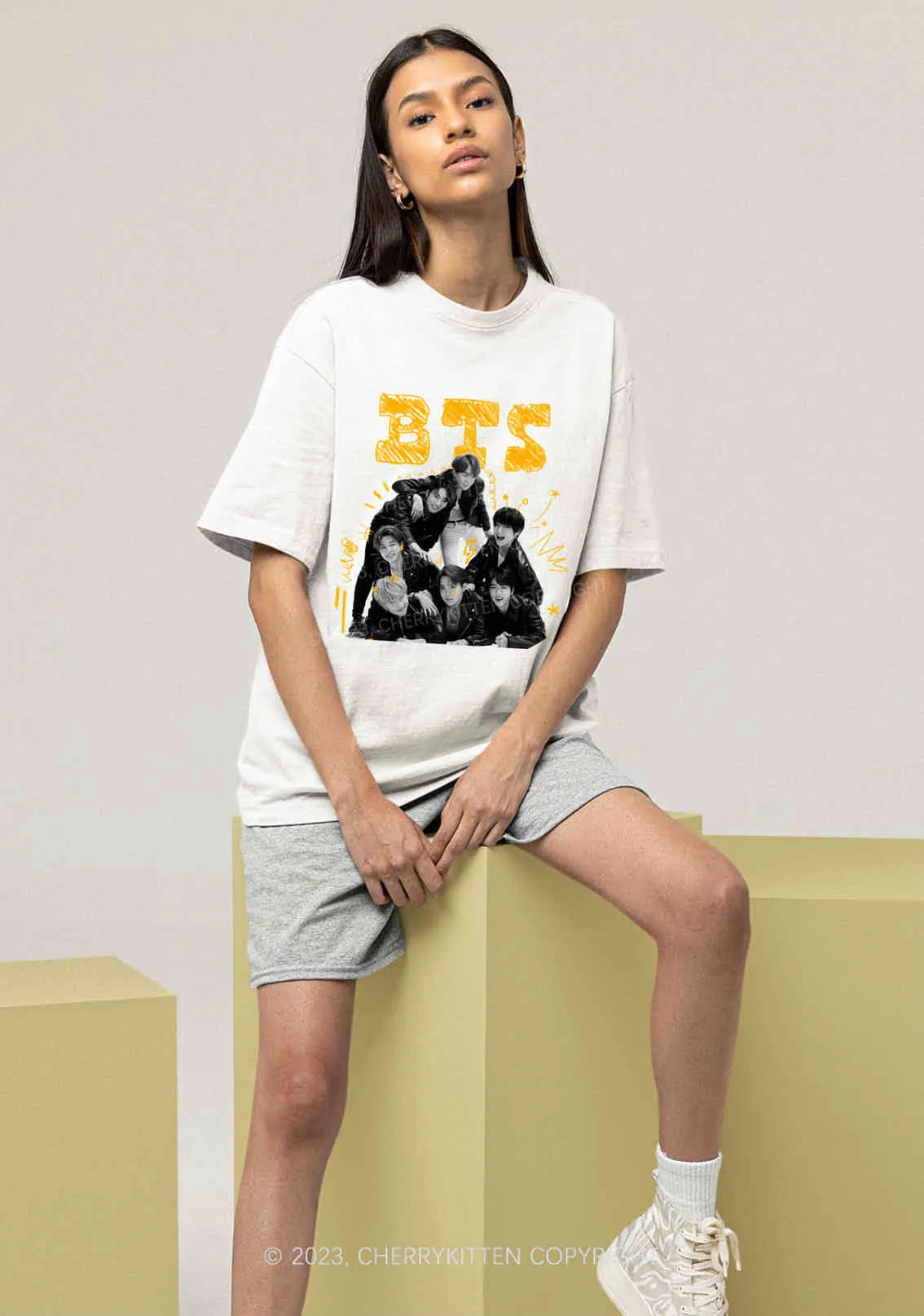 Graffiti Bangtan Kpop Y2K Chunky Shirt Cherrykitten