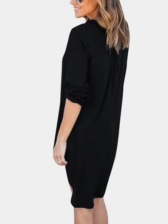 Grey V-neck Long Sleeves Irregular hem Chiffon Dress
