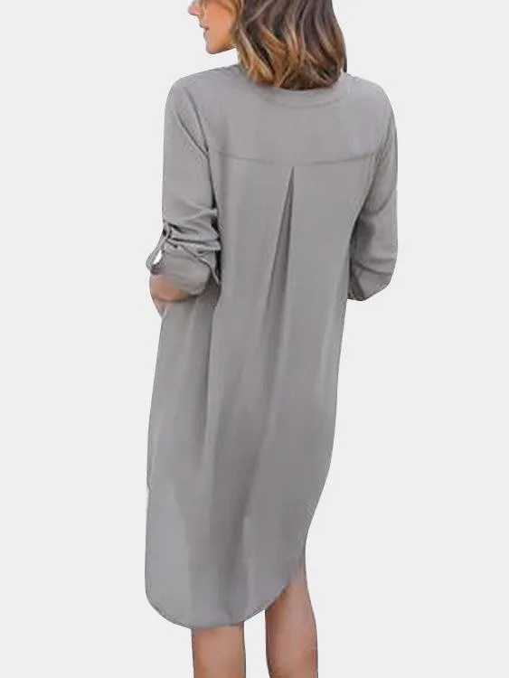 Grey V-neck Long Sleeves Irregular hem Chiffon Dress