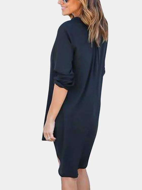 Grey V-neck Long Sleeves Irregular hem Chiffon Dress