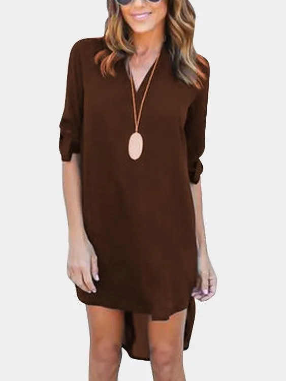 Grey V-neck Long Sleeves Irregular hem Chiffon Dress