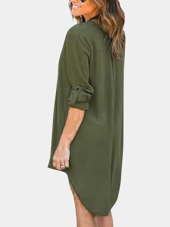 Grey V-neck Long Sleeves Irregular hem Chiffon Dress