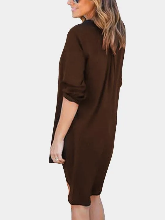 Grey V-neck Long Sleeves Irregular hem Chiffon Dress