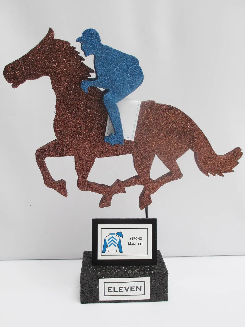 Horse and Jockey on moss or glittered base centerpiece