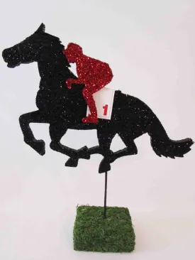Horse and Jockey on moss or glittered base centerpiece