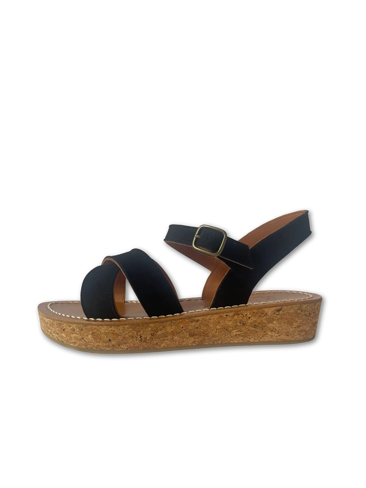 Platform Cross Sandal in Black