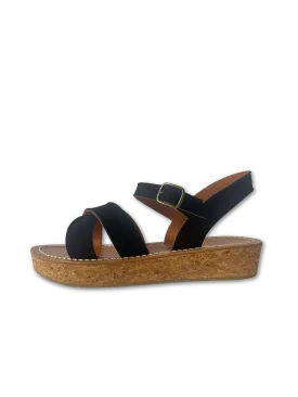 Platform Cross Sandal in Black