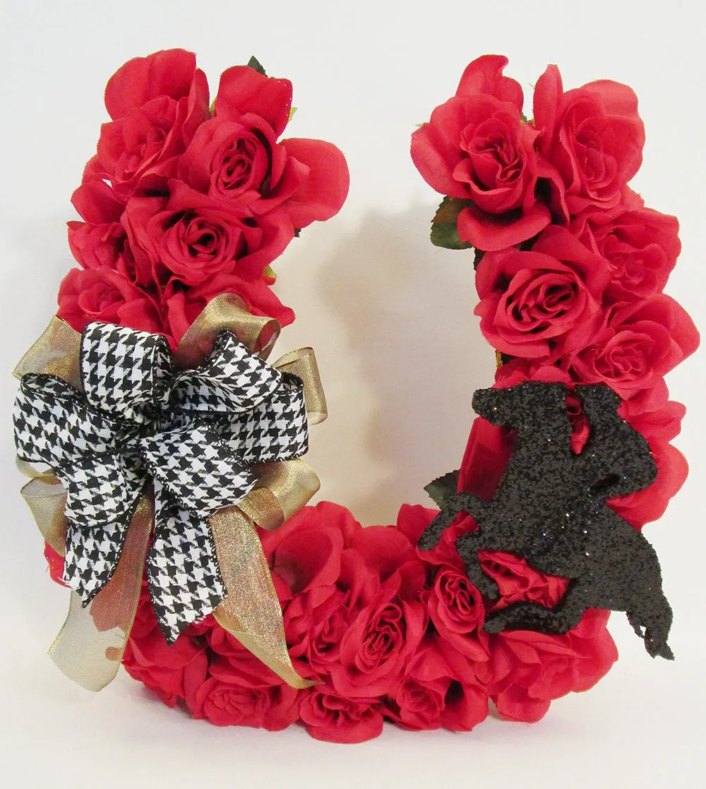 Red Silk Roses Horseshoe