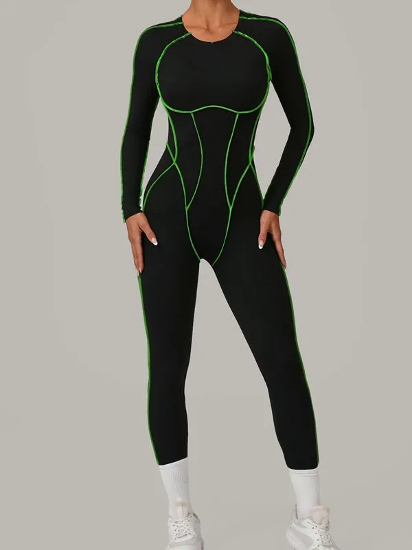 ZASUWA Female Sexy Backless Contrast Color Stripes Jumpsuit