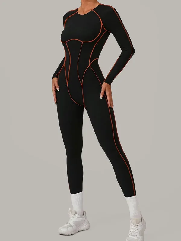 ZASUWA Female Sexy Backless Contrast Color Stripes Jumpsuit