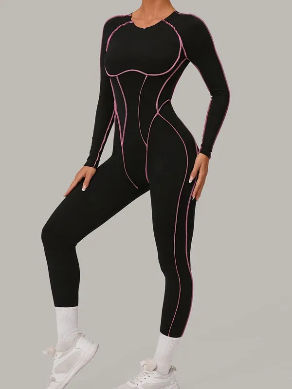 ZASUWA Female Sexy Backless Contrast Color Stripes Jumpsuit