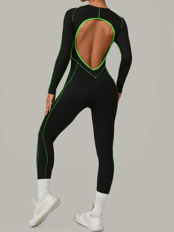 ZASUWA Female Sexy Backless Contrast Color Stripes Jumpsuit