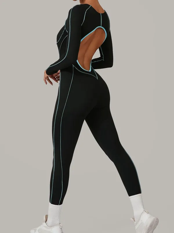 ZASUWA Female Sexy Backless Contrast Color Stripes Jumpsuit