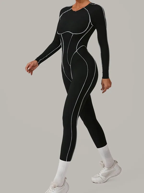 ZASUWA Female Sexy Backless Contrast Color Stripes Jumpsuit