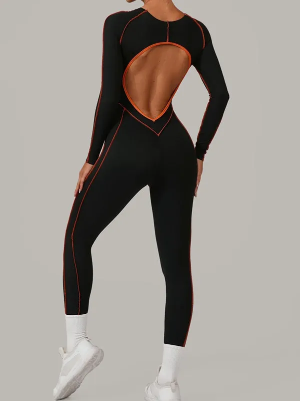 ZASUWA Female Sexy Backless Contrast Color Stripes Jumpsuit